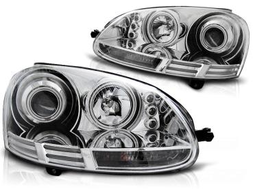 Scheinwerfer CCFL Angel Eyes für VW Golf 5 Jetta 5 Bj. 03-10 Chrom